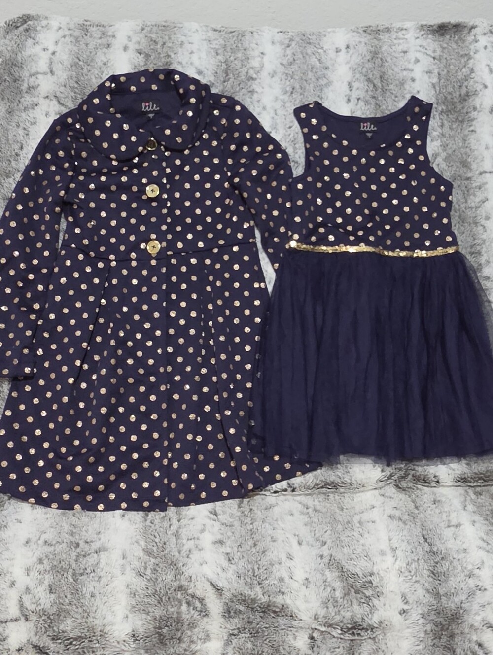 lilt Navy Dress and Coat Set with Gold Polka Dots Size 7